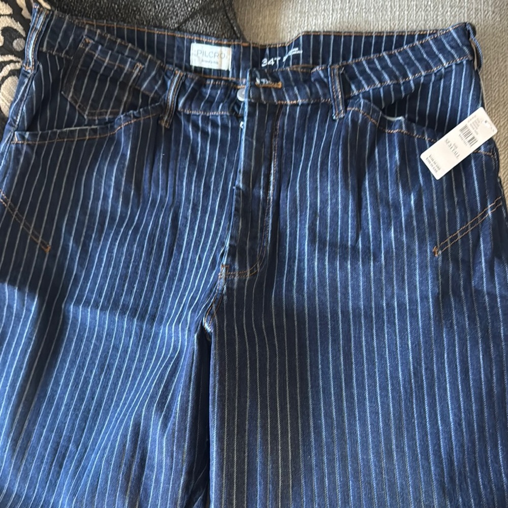 Blue Striped Flare Jeans